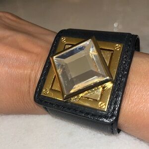 Michael Kors wide cuff Crystal black leather bracelet